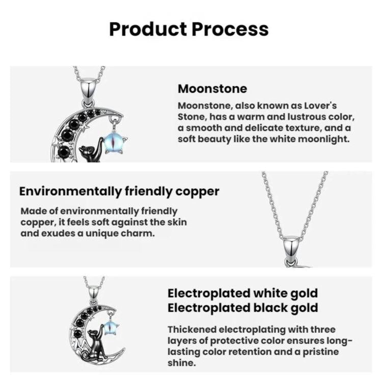Moon Cat Brass-Plated White Gold Necklace, YIN136