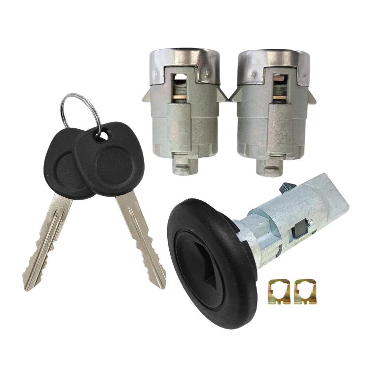 Ignition and door lock cylinder set with two keys, black knob, metal lock parts