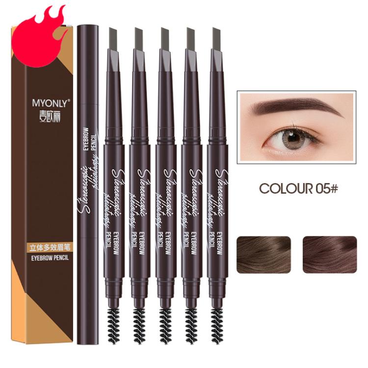Dual-ended eyebrow pencil set with spoolie brush, dark and brown eyebrow pencil color options.