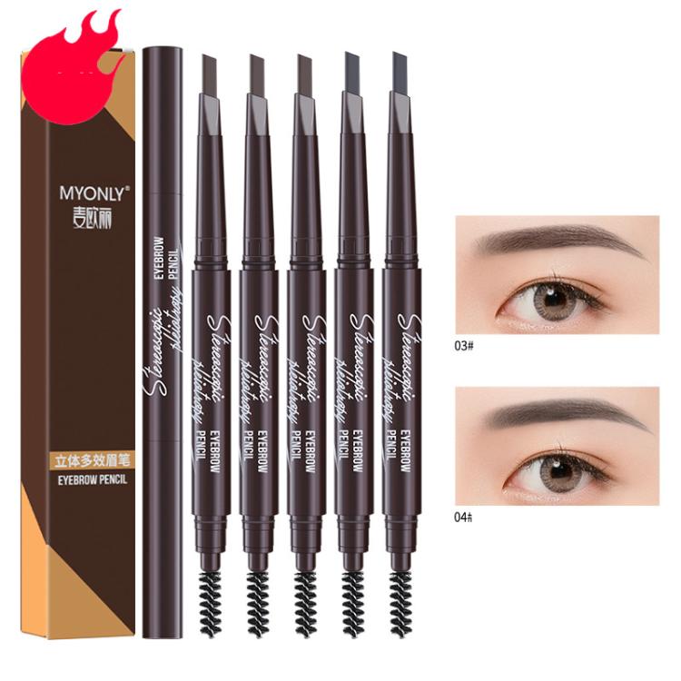 Dual-ended eyebrow pencil set with spoolie brush, swatches 03 and 04