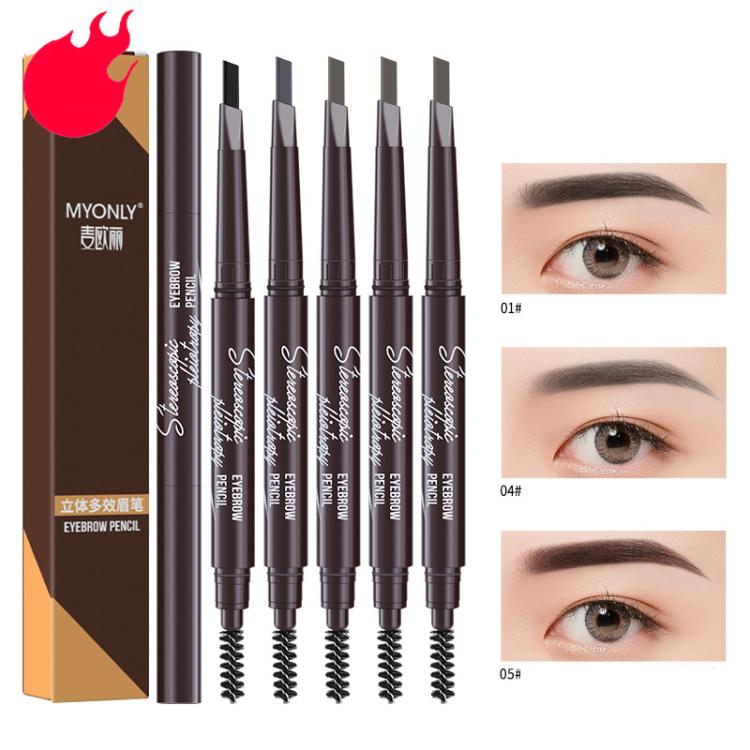 Dual-ended eyebrow pencil set with spoolie brush, swatches 01, 04, 05