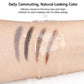 Eyebrow pencil swatches on skin, natural-looking color strokes and blending