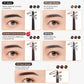 Eyebrow pencil shade chart with pencils and brow swatches in multiple tones