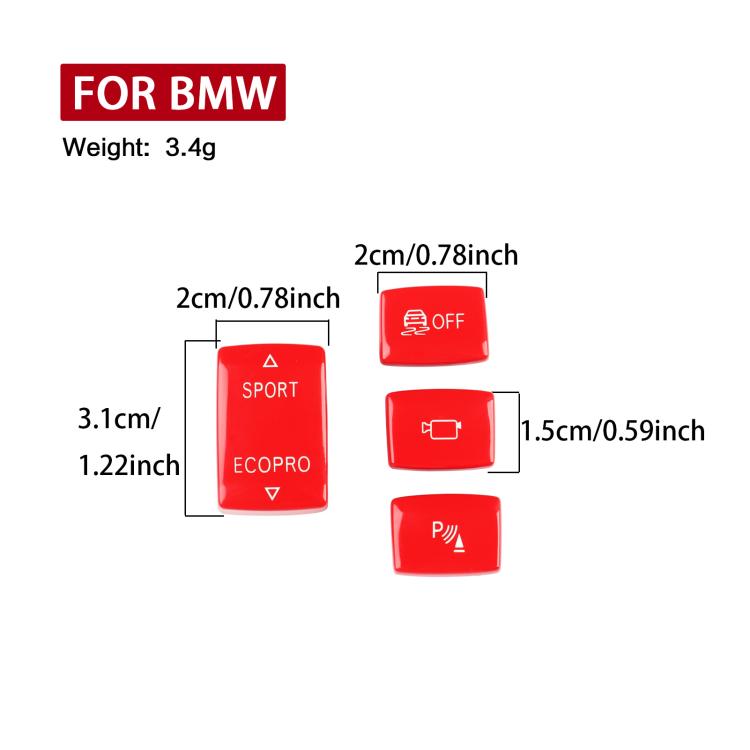 Red gear shift switch buttons set with icons and size measurement labels