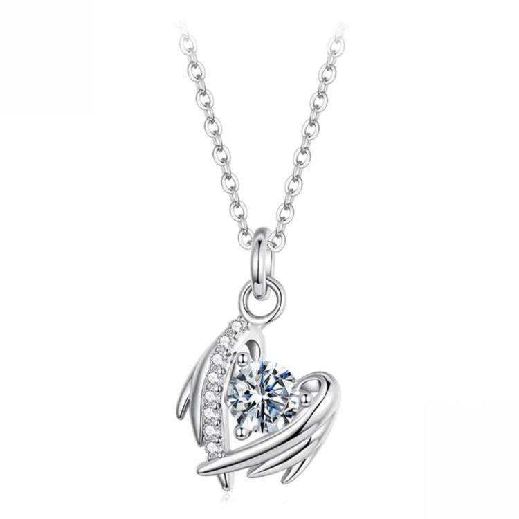 S925 Sterling Silver Heart Wing Moissanite Clavicle Necklace, MSN067