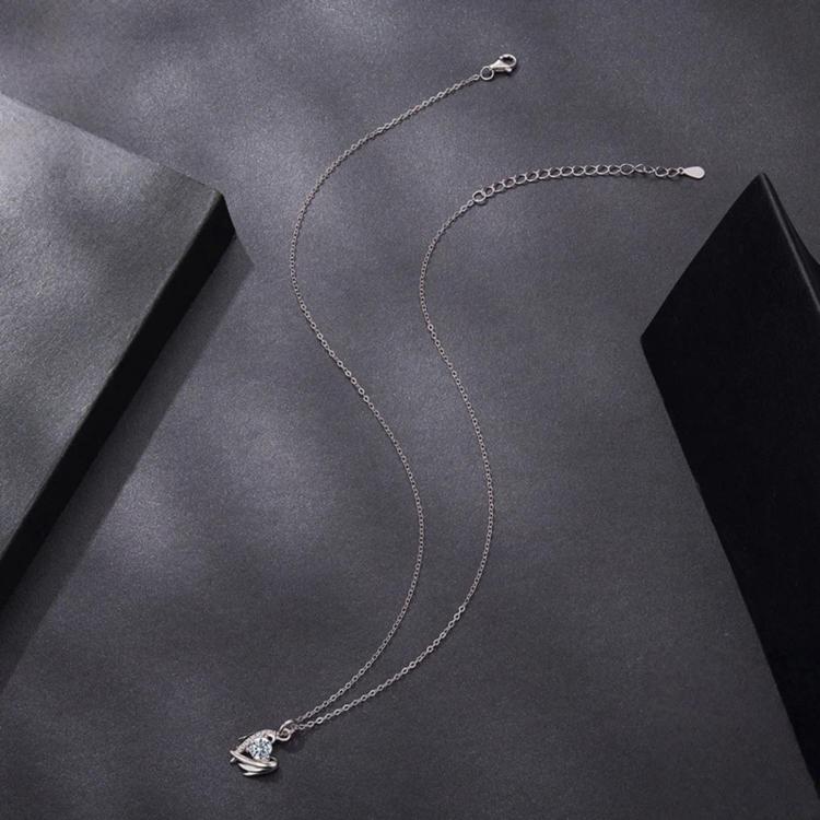 S925 Sterling Silver Heart Wing Moissanite Clavicle Necklace, MSN067