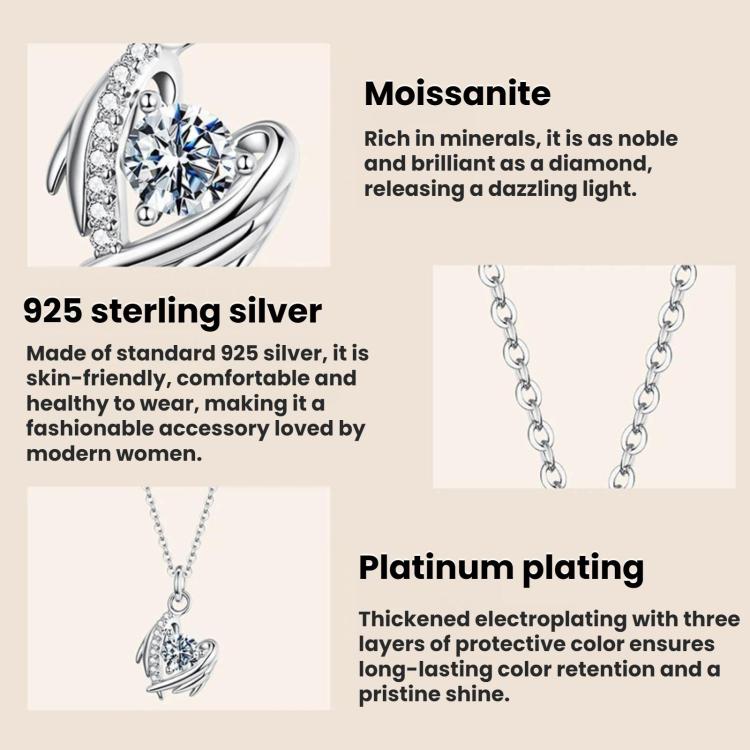 S925 Sterling Silver Heart Wing Moissanite Clavicle Necklace, MSN067