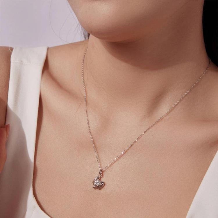 S925 Sterling Silver Heart Wing Moissanite Clavicle Necklace, MSN067
