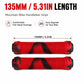 Red 135mm mountain bike handlebar grips, textured pattern with shock-absorbing feel