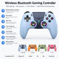 Wireless Bluetooth game controller with RGB lighting, dual thumbsticks, button layout