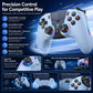 Light blue wireless game controller with dual thumbsticks, RGB accents, responsive triggers