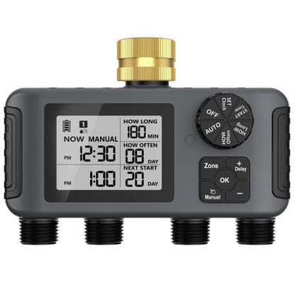 4 Zone Water Hose Timer Programmable 4 Outlet Garden Irrigation Controller with Rain Delay & Child Lock, SGW18