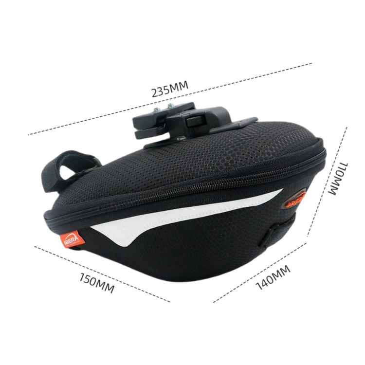 Black hard shell bike saddle bag with zip closure and quick-release mounting strap
