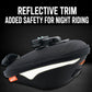 Black saddle bag with reflective trim along the side and quick-release mount on top