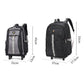 Black wheeled business backpack with gray front panel, padded straps and upright handle
