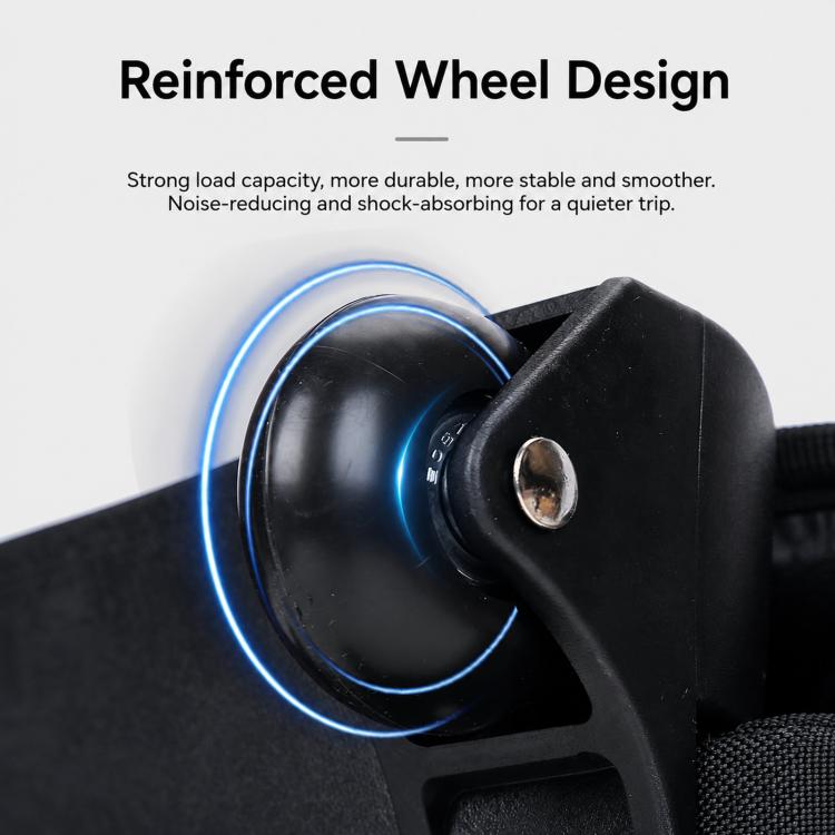 Black rolling backpack with reinforced wheel design and smooth caster