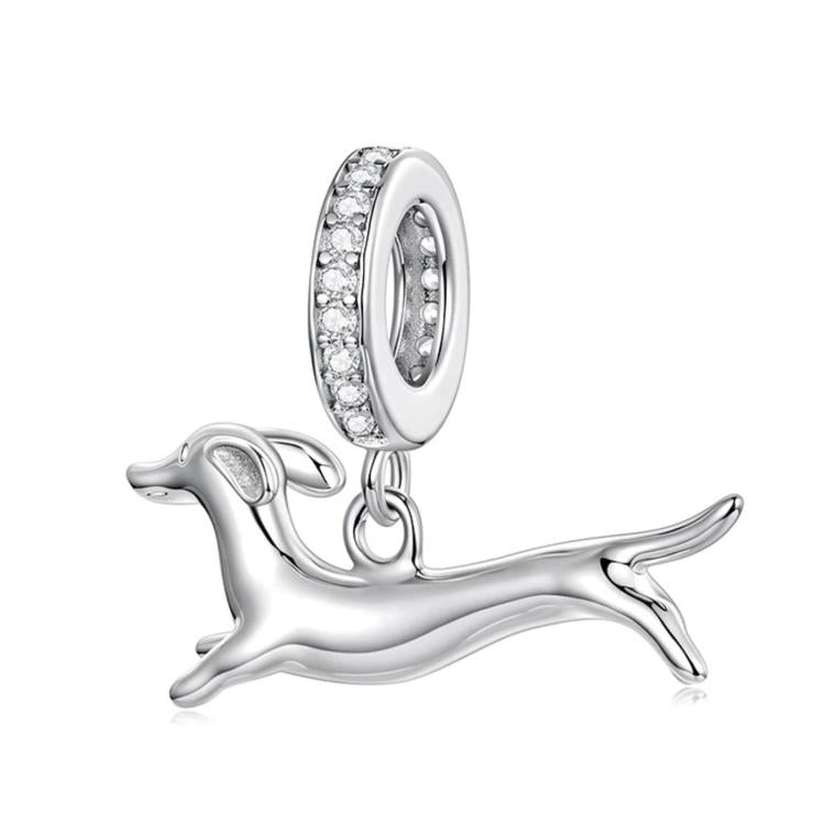 Running Dachshund Pendant, Copper Plated With White Gold Beads, YIC146