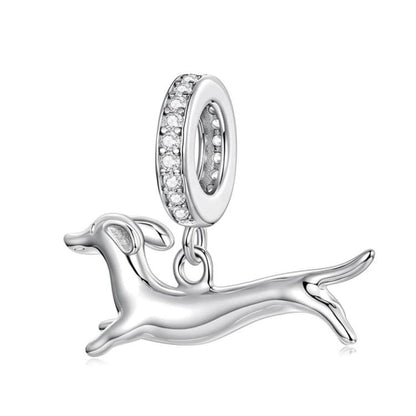 Running Dachshund Pendant, Copper Plated With White Gold Beads, YIC146