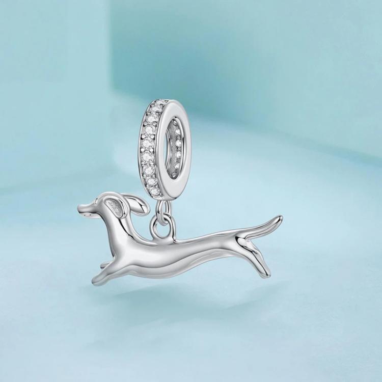 Running Dachshund Pendant, Copper Plated With White Gold Beads, YIC146