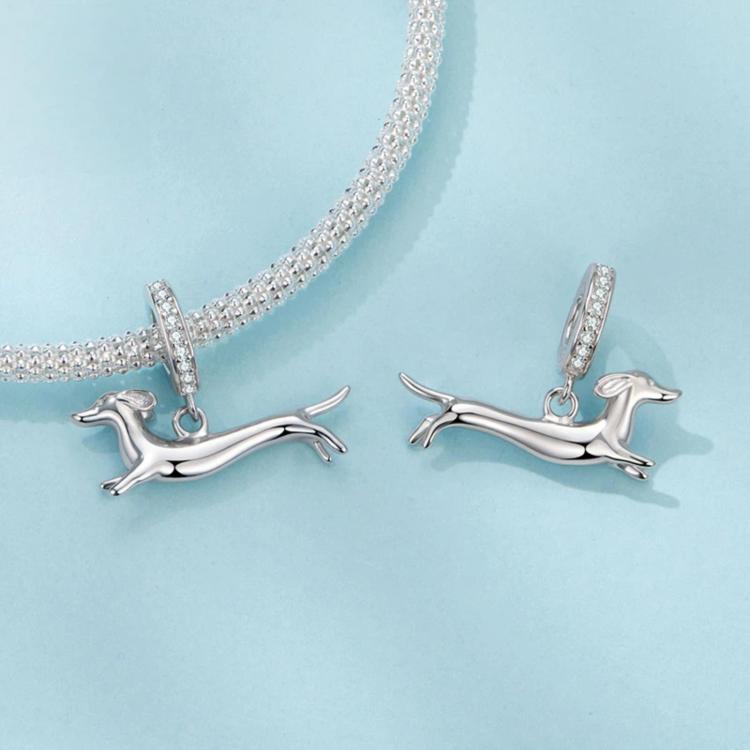 Running Dachshund Pendant, Copper Plated With White Gold Beads, YIC146