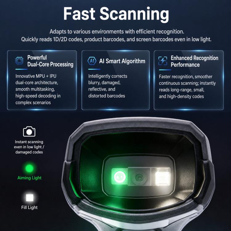 Wireless High-Speed QR Code Scanner 2.4G Bluetooth Barcode Reader For Supermarket, BWHS28Plus