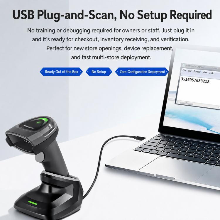 Yokoscan BWHS28AiMax 2.4G Bluetooth Wireless 2D Barcode Scanner Barcode Reader For Supermarket Cashier, No Base, With Base