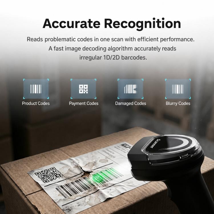 Yokoscan BWHS28AiMax 2.4G Bluetooth Wireless 2D Barcode Scanner Barcode Reader For Supermarket Cashier, No Base, With Base