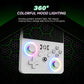 Retro handheld game console with rainbow ring light around joysticks