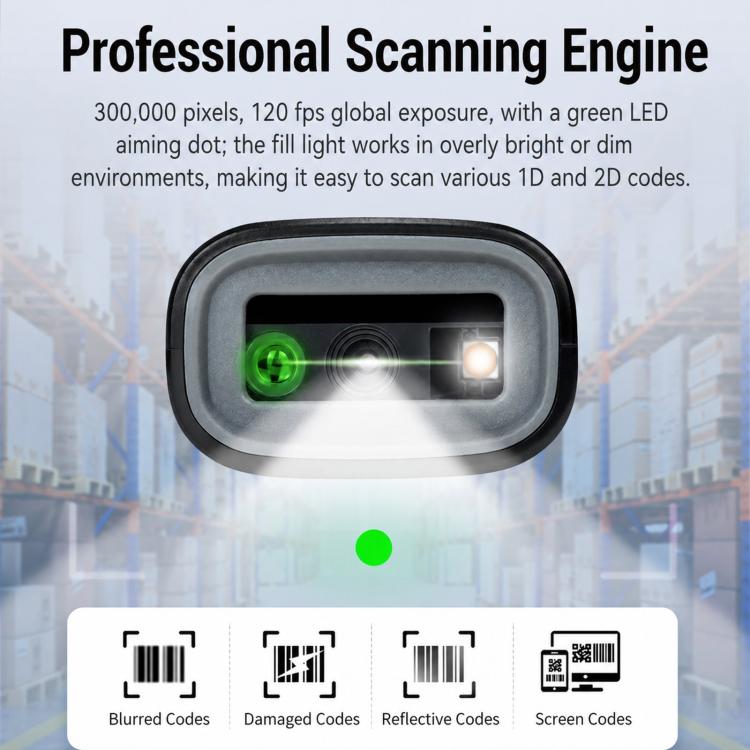 2.4G Bluetooth Wireless Portable 2D Barcode Scanner Handheld Scan Gun For Express & Logistics, P2300L