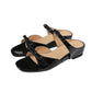 Women’s square-toe one-strap slide sandals, black upper with nude strap, low heel