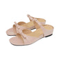 Women’s square-toe one-strap slide sandals, light pink upper and dark sole