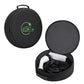 Round black EV charging cable storage case with green charging logo, open top view