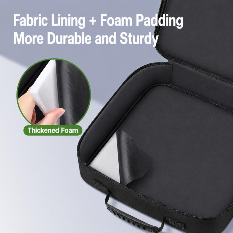 Black EV cable storage case interior lining and foam padding, green charging logo on lid