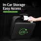 Black EV cable storage case with green charging logo, closed with carry handle