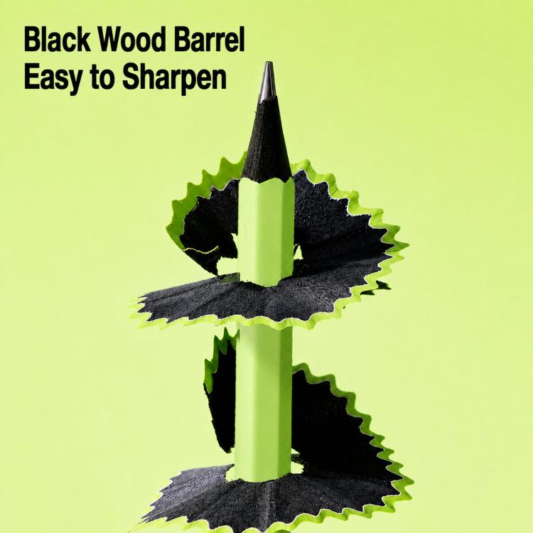 Green wooden pencil with sharpened black graphite tip for drawing and writing.