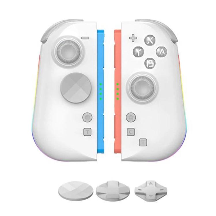 White left and right Switch magnetic controllers with thumbsticks and ABXY buttons