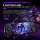 Two black gaming controllers with motion sticks and RGB light effects