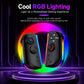Pair of black controllers with bright RGB lighting along both sides