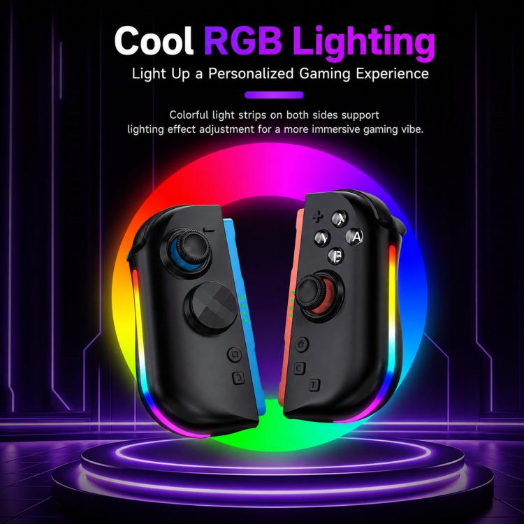Pair of black controllers with bright RGB lighting along both sides
