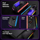 Black controllers with detachable battery packs and textured anti-slip back