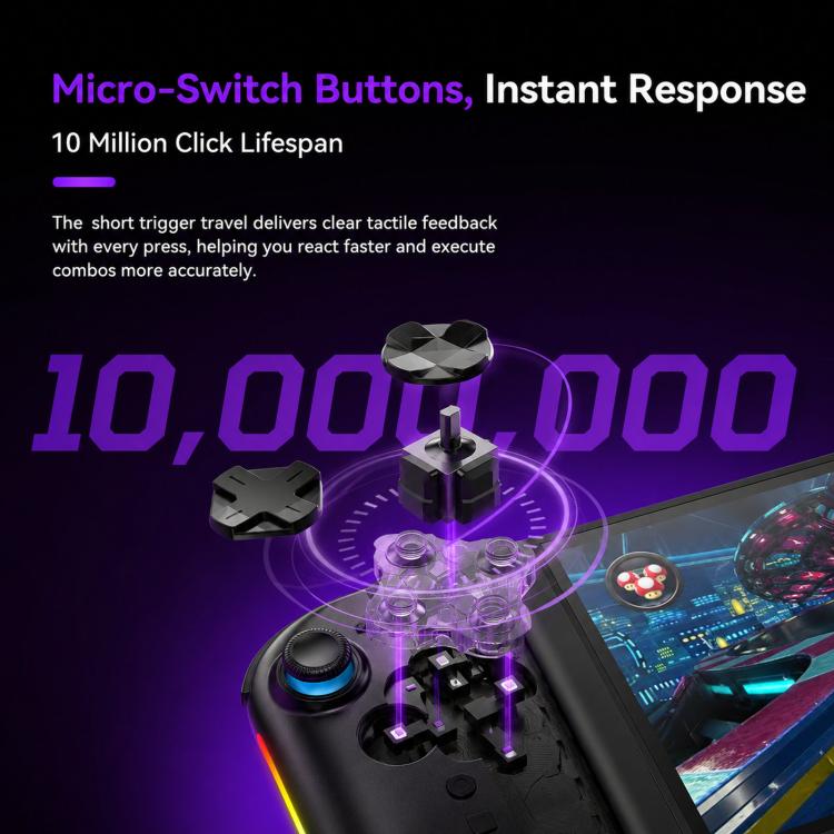 Black left and right magnetic controllers with RGB motion joystick for Switch