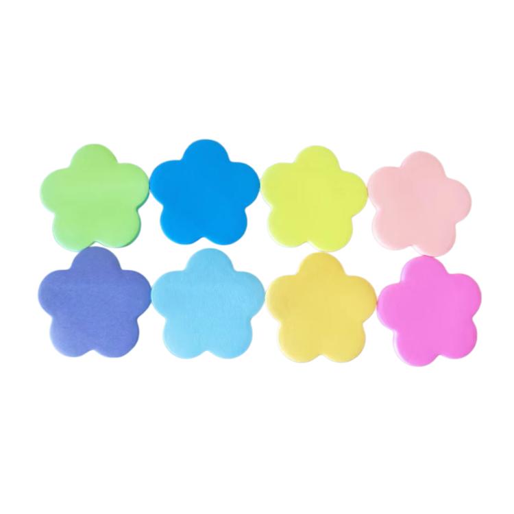 Flower/clover-shaped sticky memo notes in pastel-bright colors, assorted set.