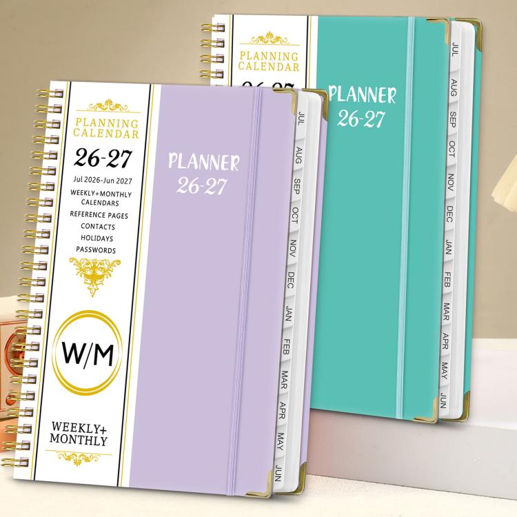 Lake blue A5 hardcover spiral planner with side tabs and reference pages