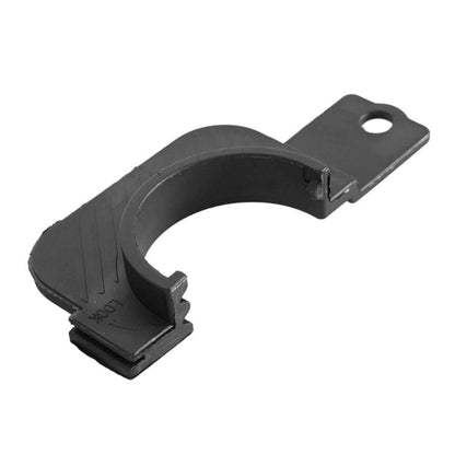 Black fuel door mounting bracket with circular cutout and side mounting holes
