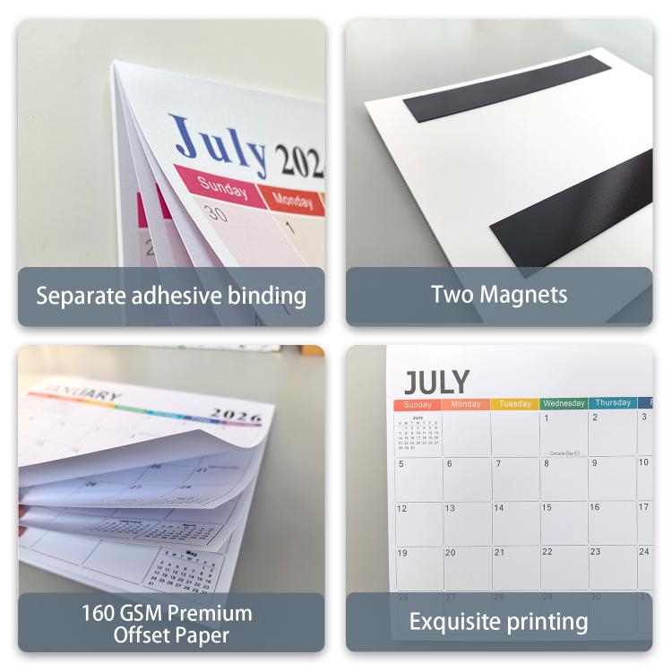 Magnetic calendar set with separate adhesive binding and two magnets, July 2027 page shown.