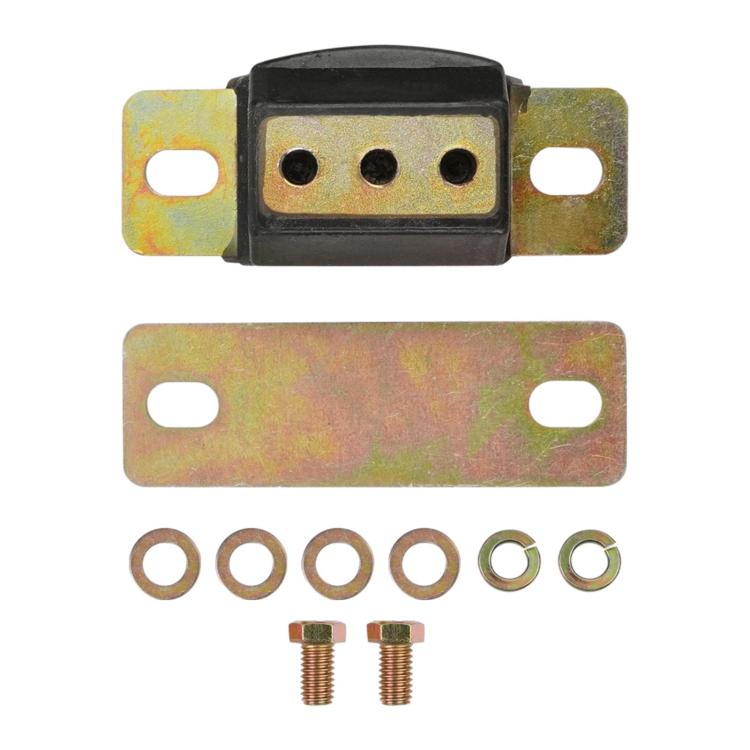Rear transmission mount bracket with black bushing, side plates, washers and bolts