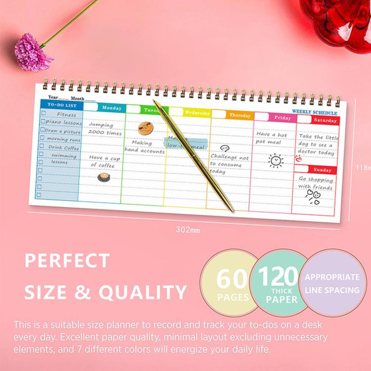 Undated Weekly Planner Pad Desktop Weekly Schedule Notebook with To-Do List 12 x 4.8 inch 60 Sheets