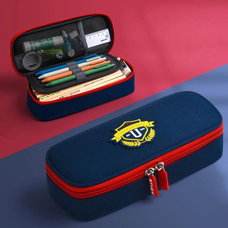 British Style Pencil Case Large Capacity 3-Compartment Pencil Pouch for Students