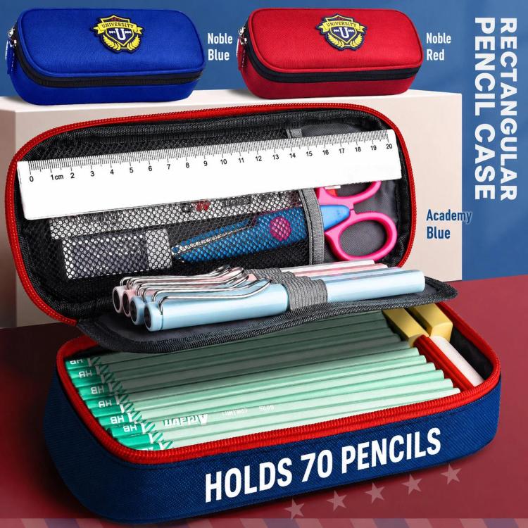 British Style Pencil Case Large Capacity 3-Compartment Pencil Pouch for Students
