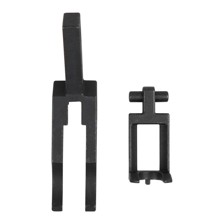 Black valve spring removal tool with two-piece fork clamp